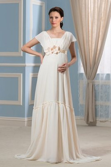 Robe de mariée Empire Chiffon Elégant Col Carré Orné de Rosette