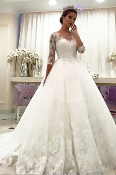 Robe de mariée Tulle Couvert de Dentelle Dentelle 3/4 Manche Hiver