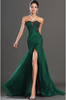 Robe de Soirée Jade Sans Manches Tube droit Glamour Chiffon Zip