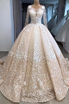 Robe de mariée Longue Bouton Printemps A-ligne Manquant Col ras du Cou