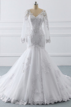 Robe de mariée Hiver Salle Manche Aérienne Poire Naturel taille Glissière