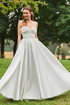 Robe de mariée Froid Satin Appliquer Sans Manches Poire De plein air