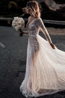 Robe de mariée Pailleté Étoilé Naturel taille Tulle Été Chic