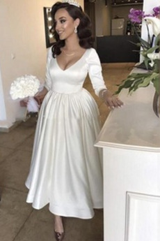 Robe de mariée Satin Sommaire Col en V Col en V Foncé 3/4 Manche Naturel taille