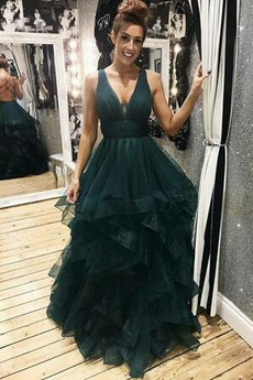 Robe de Bal Longue Col en V Foncé Sans Manches Dos nu Formelle