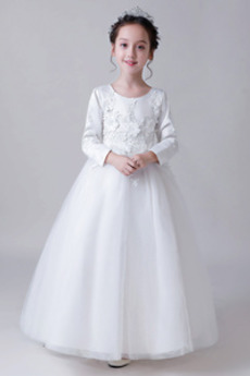 Robe Cortège Fille Tulle Formelle a ligne Manche de T-shirt Naturel taille