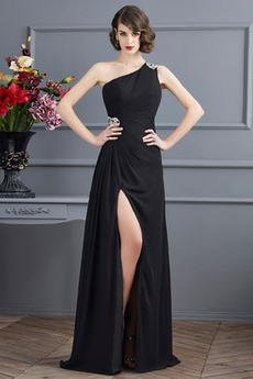 Robe de Bal Épaule Asymétrique Chiffon Traîne Courte Dos nu Au Drapée