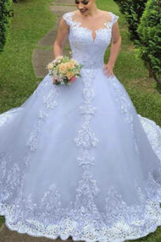 Robe de mariée Médium A-ligne Gaze Col ras du Cou Appliquer Salle