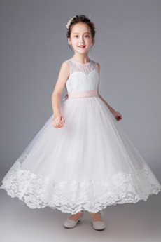 Robe Cortège Fille Tulle Orné de Nœud à Boucle Naturel taille