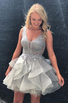 Robe de Cocktail Couvert de Dentelle Col en V Foncé Romantique