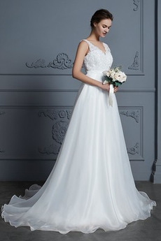 Robe de mariée Décolleté Dans le Dos Col en V Formelle Été Couvert de Dentelle