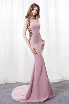 Robe de Soirée Sirène Naturel taille Elégant Milieu Longue Satin