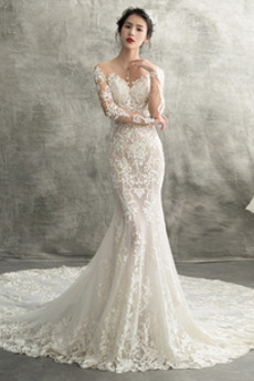 Robe de mariée Longue Tissu Dentelle Elégant Salle Printemps Appliques