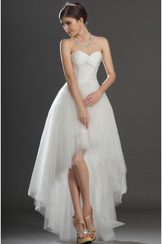 Robe de mariée Asymétrique Taffetas Zip col coeur Appliques Blanche