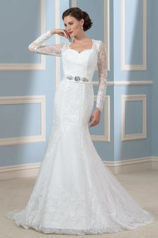 Robe de mariée Sirène Naturel taille Manche Aérienne Orné de Nœud à Boucle