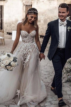 Robe de mariée Dos nu A-ligne Col en Cœur Jardin Couvert de Dentelle