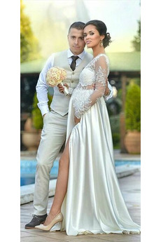 Robe de mariée Perler noble Manche Aérienne Col en V Foncé Naturel taille