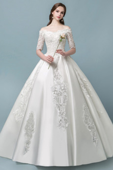 Robe de mariée Eglise Épaule Dégagée Formelle Lacet 3/4 Manche