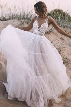 Robe de mariée Tulle Dos nu Perspectif De plein air Col en V Naturel taille