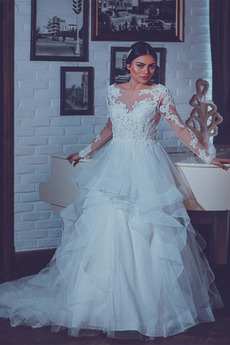 Robe de mariée Manche Longue Manche Aérienne Longue Chapelle Luxueux