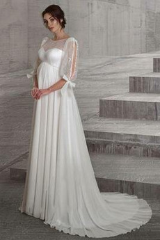 Robe de mariée Grossesse Lacez vers le haut Col Bateau Chiffon noble