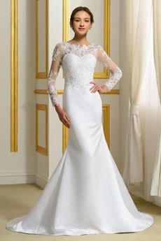 Robe de mariée Printemps Maigre Dos nu Couvert de Dentelle Col Bateau