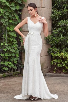 Robe de mariée Fourreau Col en V Naturel taille Traîne Courte