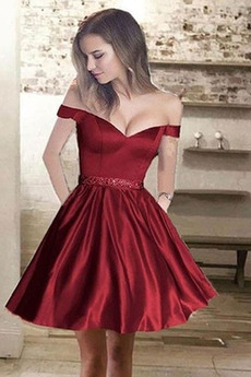 Robe de Cocktail Mancheron Glissière Sans Manches Balançoire Épaule Dégagée