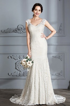 Robe de mariée Norme Tissu Dentelle Sans Manches Traîne Courte