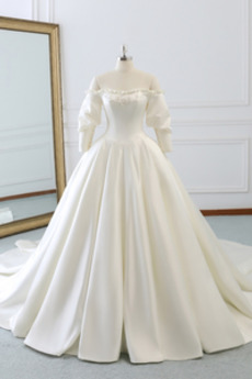 Robe de mariée Manche Longue Formelle a ligne Naturel taille Eglise