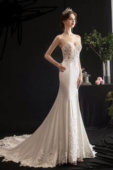 Robe de mariée Traîne Mi-longue Été Lacet Sans Manches Salle des fêtes