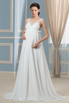 Robe de mariée Empire Fourreau plissé Plage Ruchés Plongeants