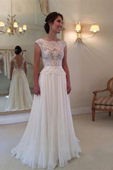 Robe de mariée aligne Chic Plage Couvert de Dentelle Triangle Inversé