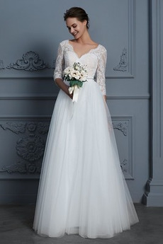 Robe de mariée Zip Couvert de Dentelle 1/2 Manche Train de petit