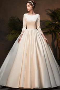 Robe de mariée Manche Longue a ligne Satin Manche de T-shirt Naturel taille