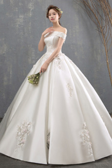 Robe de mariée Épaule Dégagée Traîne Mi-longue Naturel taille
