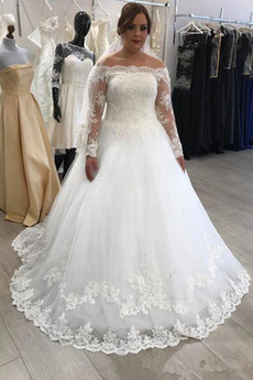 Robe de mariée Tulle Vintage Eglise Épaule Dégagée Naturel taille