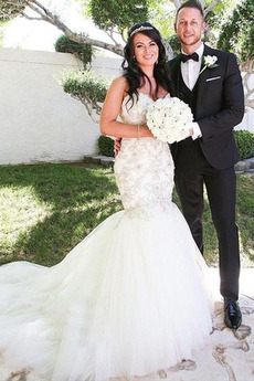 Robe de mariée Sirène Eglise Fourreau Avec Bijoux Perle Naturel taille