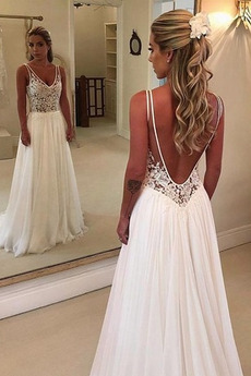 Robe de mariée Dos nu Sans Manches Train de balayage Sexy Naturel taille