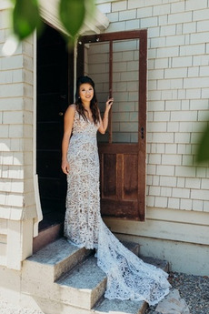 Robe de mariée Dentelle Naturel taille Maigre Sans Manches Plage Train de petit