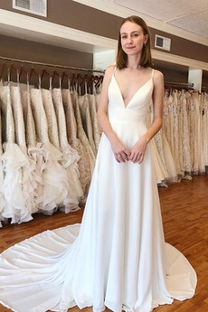 Robe de mariée Simple Sans Manches Rivage Au Drapée Chiffon Bretelles Spaghetti