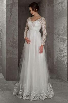 Robe de mariée Tulle Empire Epurée Naturel taille Longue Col en V