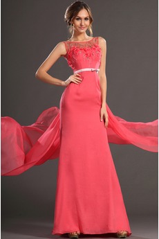 Robe de Bal Elégant Col Bateau Sans Manches Cerise Gazer Fantaisie