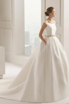 Robe de mariée Satin Sans Manches Nœud à Boucles Printemps Longue