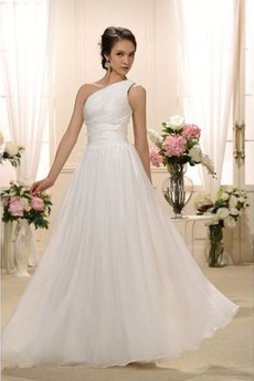 Robe de mariée A-ligne Ample & Ornée Naturel taille Épaule Asymétrique