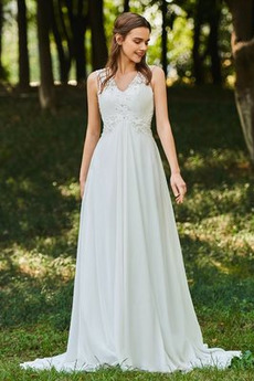 Robe de mariée Sans Manches Col en V Naturel taille A-ligne Mince