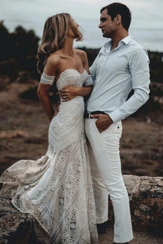 Robe de mariée Sans Manches Poétique Été Naturel taille Tissu Dentelle