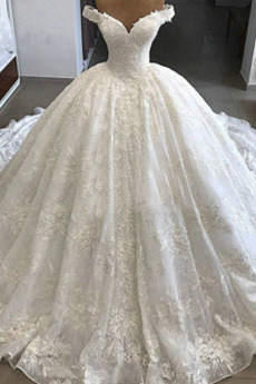 Robe de mariée Organza aligne Formelle Épaule Dégagée Chaussez Salle