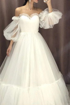 Robe de mariée Vintage Été Plage Lanterne Lacet A-ligne