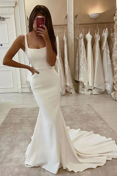 Robe de mariée Simple Médium Sirène Glissière Au Drapée Longue